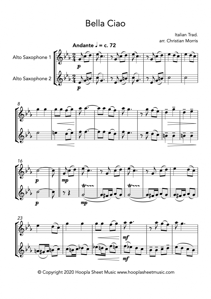 Bella Ciao (Alto Saxophone Duet)