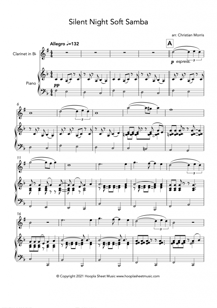 Silent Night Soft Samba (Clarinet and Piano)