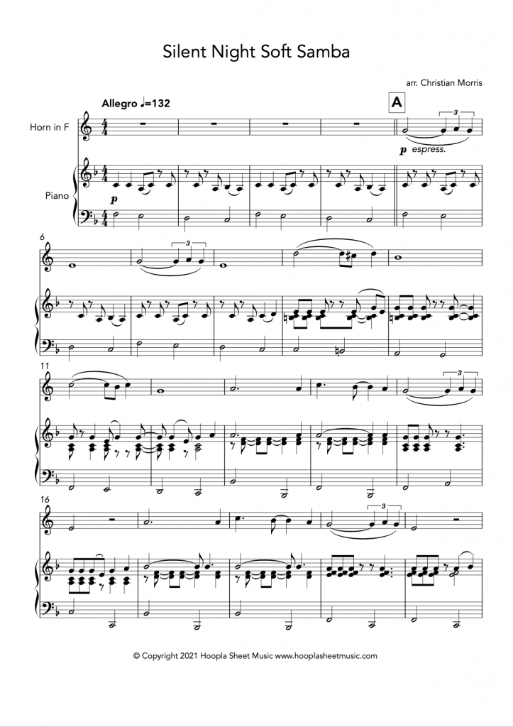 Silent Night Soft Samba (French Horn and Piano)