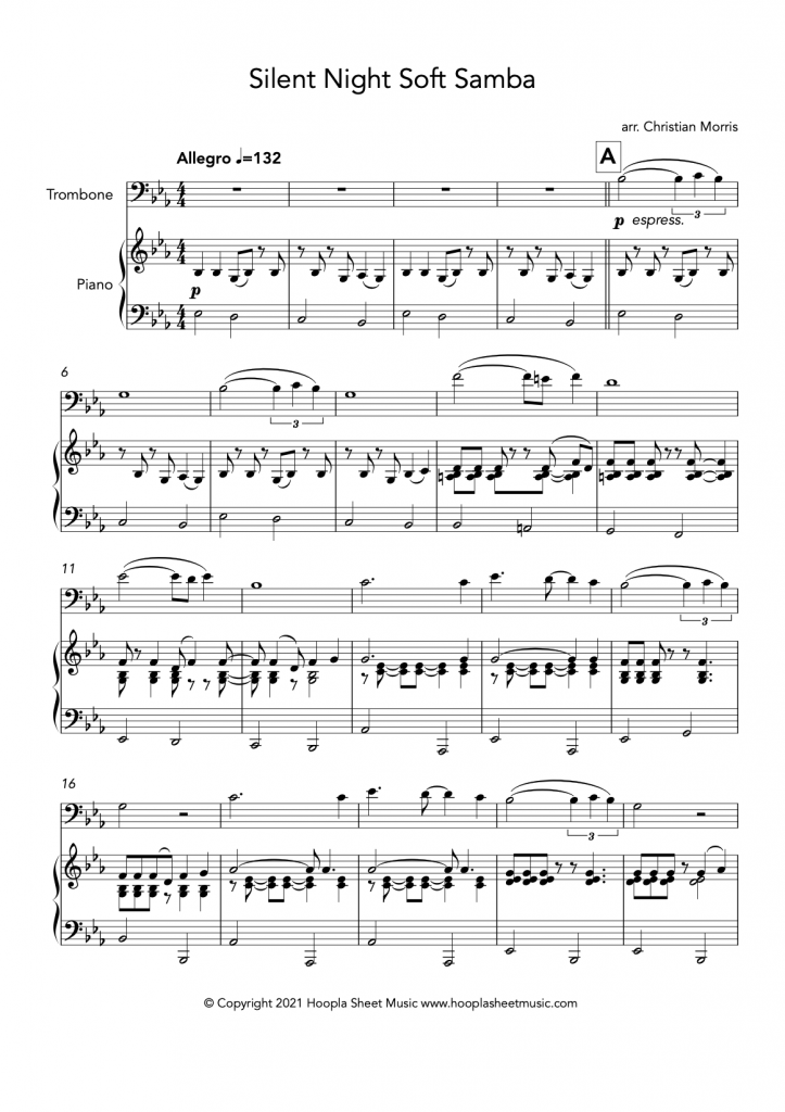 Silent Night Soft Samba (Trombone and Piano)