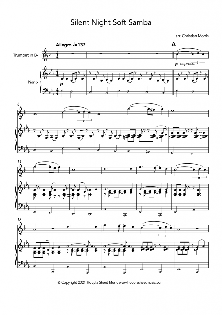 Silent Night Soft Samba (Trumpet and Piano)
