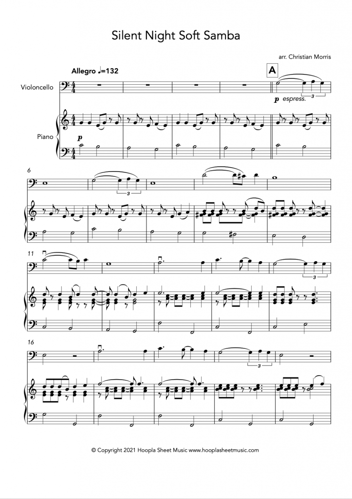 Silent Night Soft Samba (Cello and Piano)