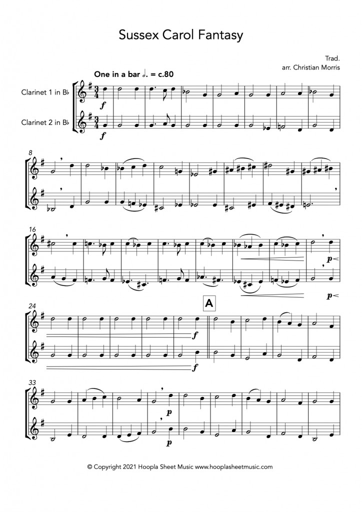 Sussex Carol Fantasy (Clarinet Duet)