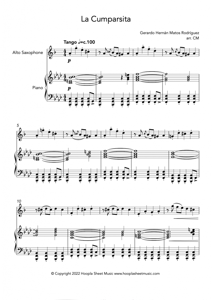 La Cumparsita (Alto Saxophone and Piano)