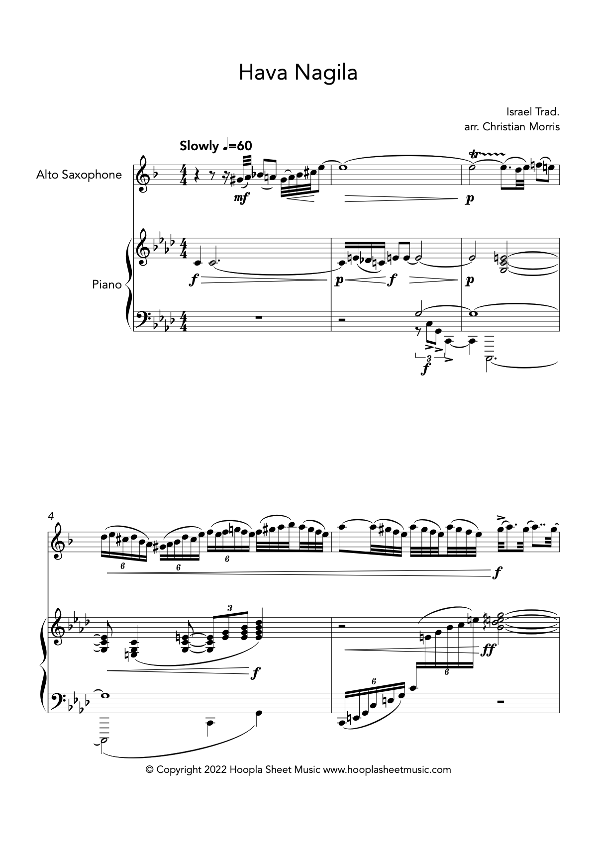 Hava Nagila (Alto Saxophone and Piano)