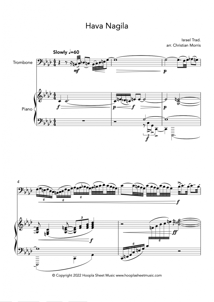 Hava Nagila (Trombone and Piano)