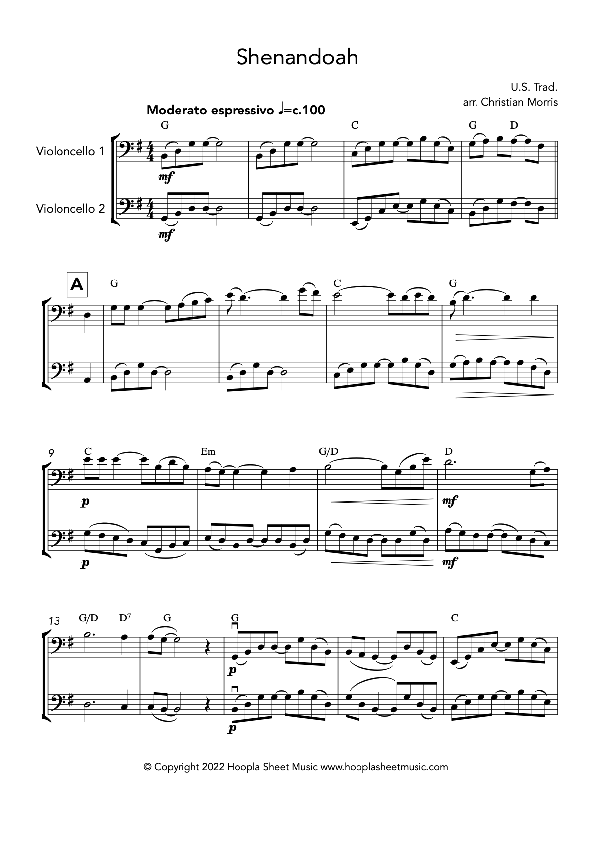 Shenandoah (Cello Duet)