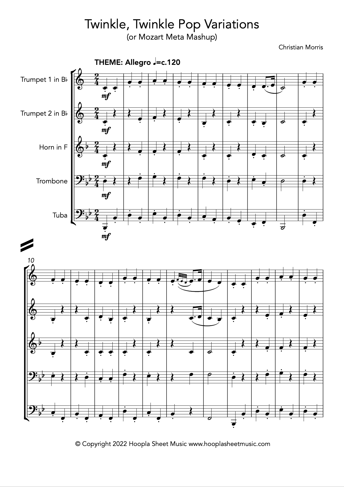 Twinkle, Twinkle Pop Variations (Twinkle, Twinkle Little Star) for Brass Quintet