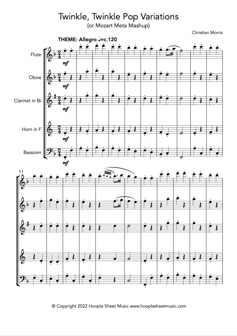 Twinkle, Twinkle Pop Variations (Twinkle, Twinkle Little Star) for Wind Quintet