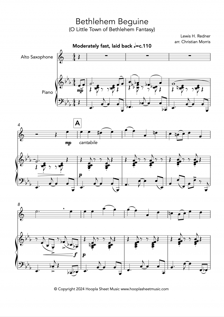 Bethlehem Beguine (O Little Town of Bethlehem Fantasy) (Alto Saxophone and Piano)