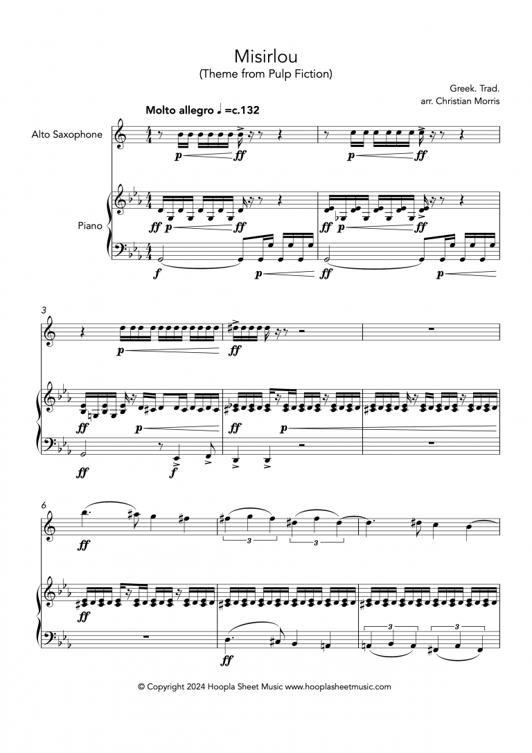 Misirlou (Pulp Fiction Main Theme) (Alto Saxophone and Piano)