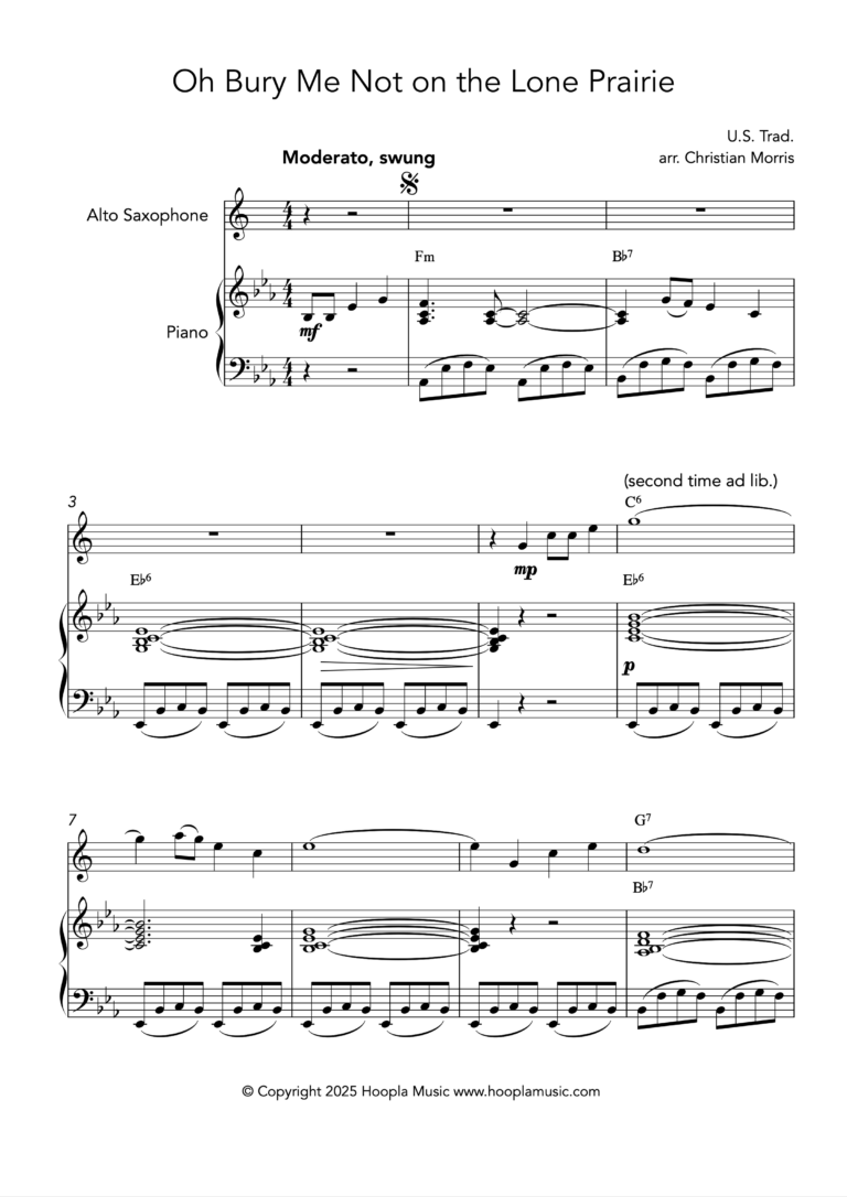Oh Bury Me Not on the Lone Prairie (Alto Saxophone)