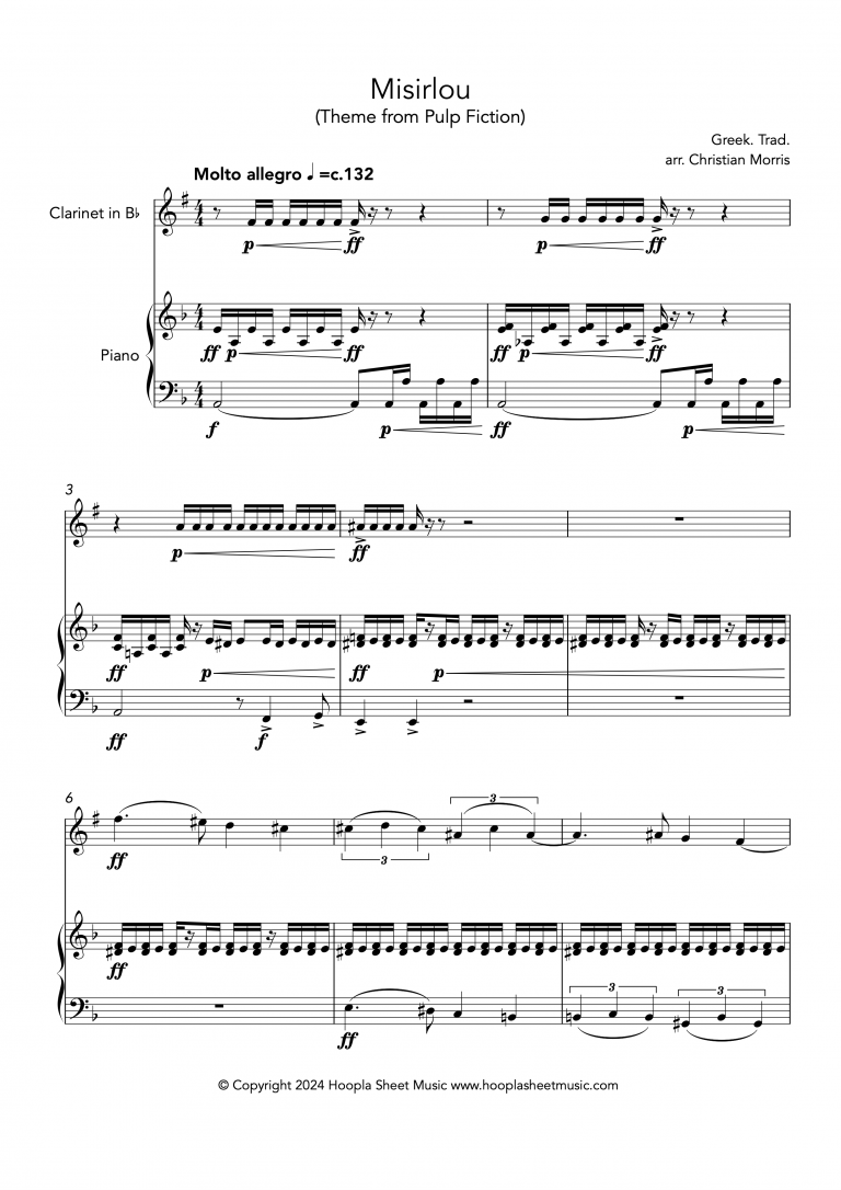Misirlou (Pulp Fiction Main Theme) (Clarinet and Piano)