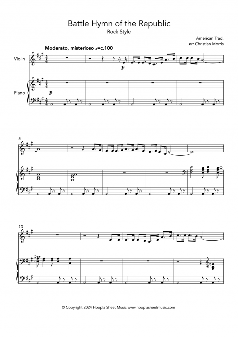 Battle Hymn of the Republic (Rock Style) (Violin and Piano)