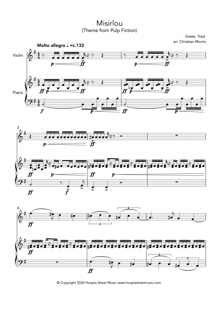 Misirlou (Pulp Fiction Main Theme) (Violin and Piano)