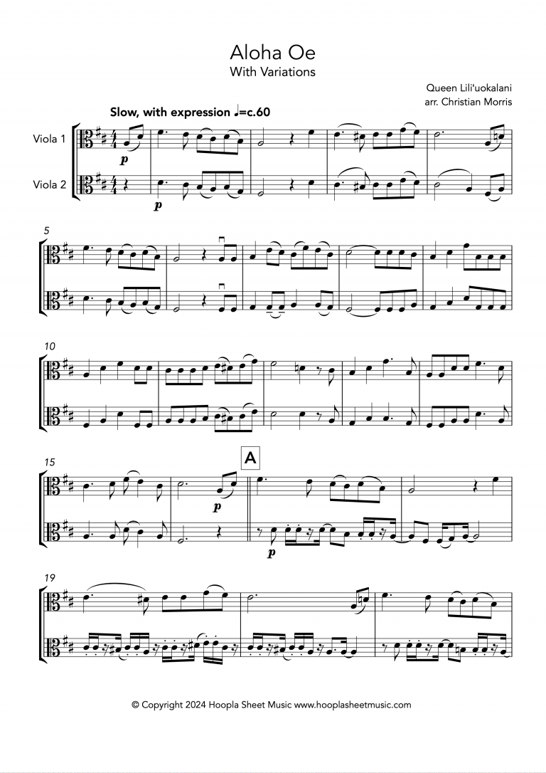 Aloha Oe, With Variations (Viola Duet)
