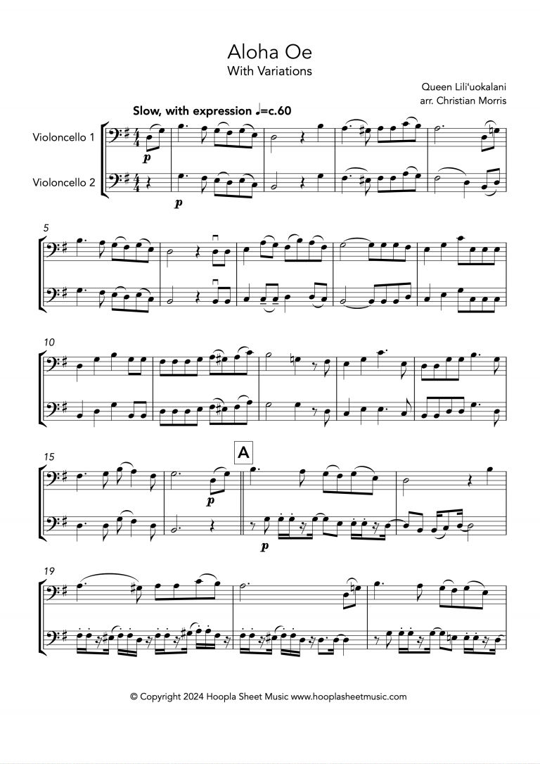 Aloha Oe, With Variations (Cello Duet)