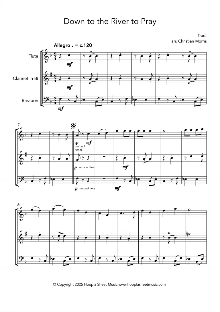 Down to the River to Pray (Flute, Clarinet, Bassoon Trio