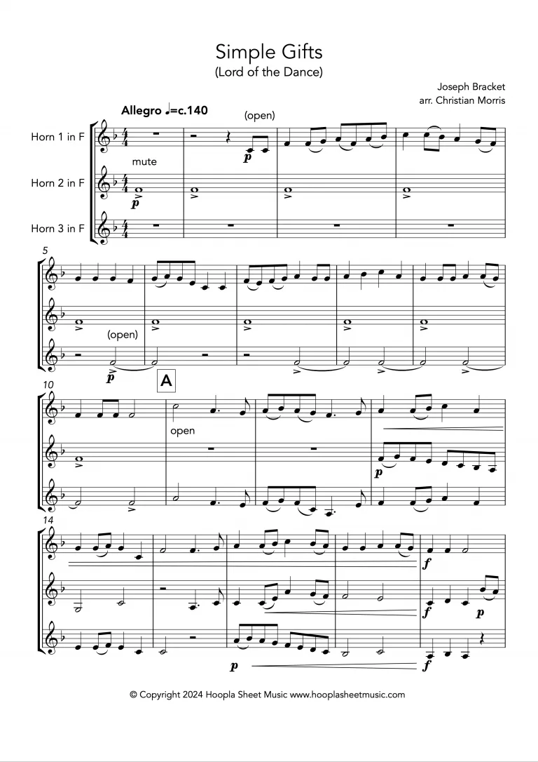 Simple Gifts (Lord of the Dance) (French Horn Trio)
