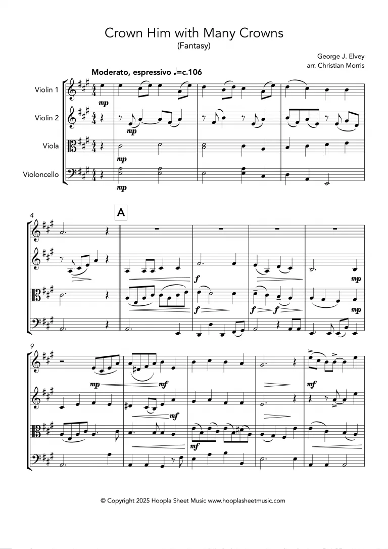 Crown Him with Many Crowns (Fantasy) (String Quartet)