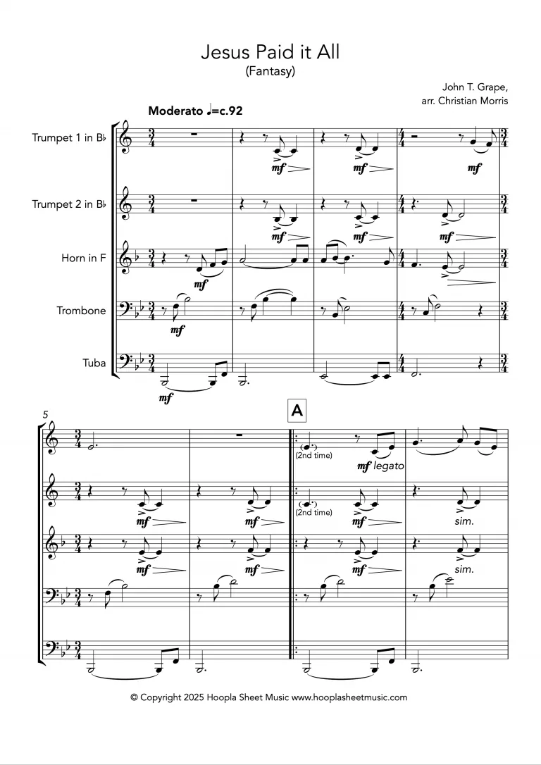 Jesus Paid it All (Fantasy) (Brass Quintet)