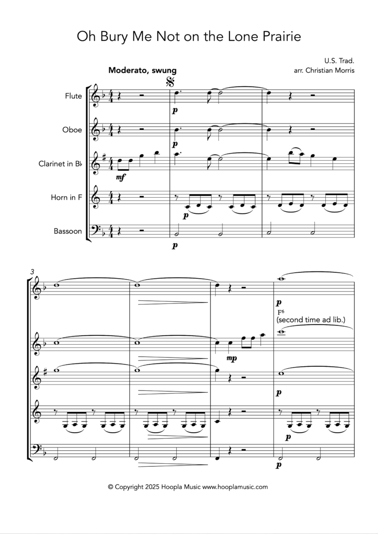 Oh Bury Me Not on the Lone Prairie (Wind Quintet)