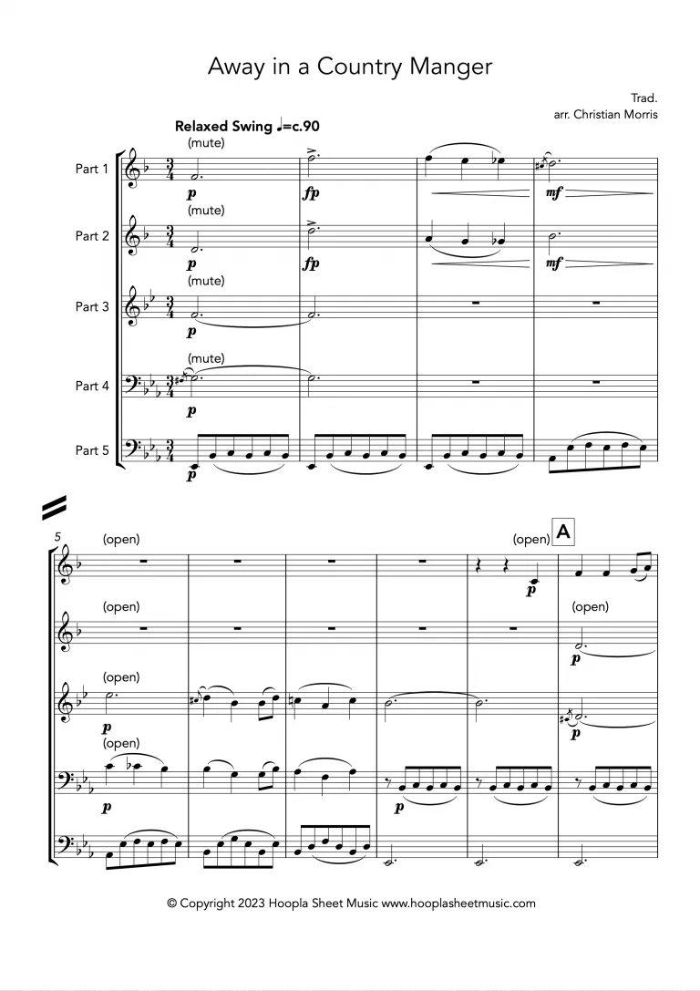 Away in A Country Manger (Flexible 5-Part Ensemble)